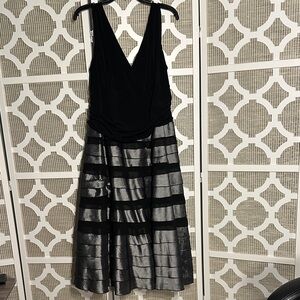 SL Fashions Black and Silver Sleeveless A-line Tiered Dress With Crinoline 14 W